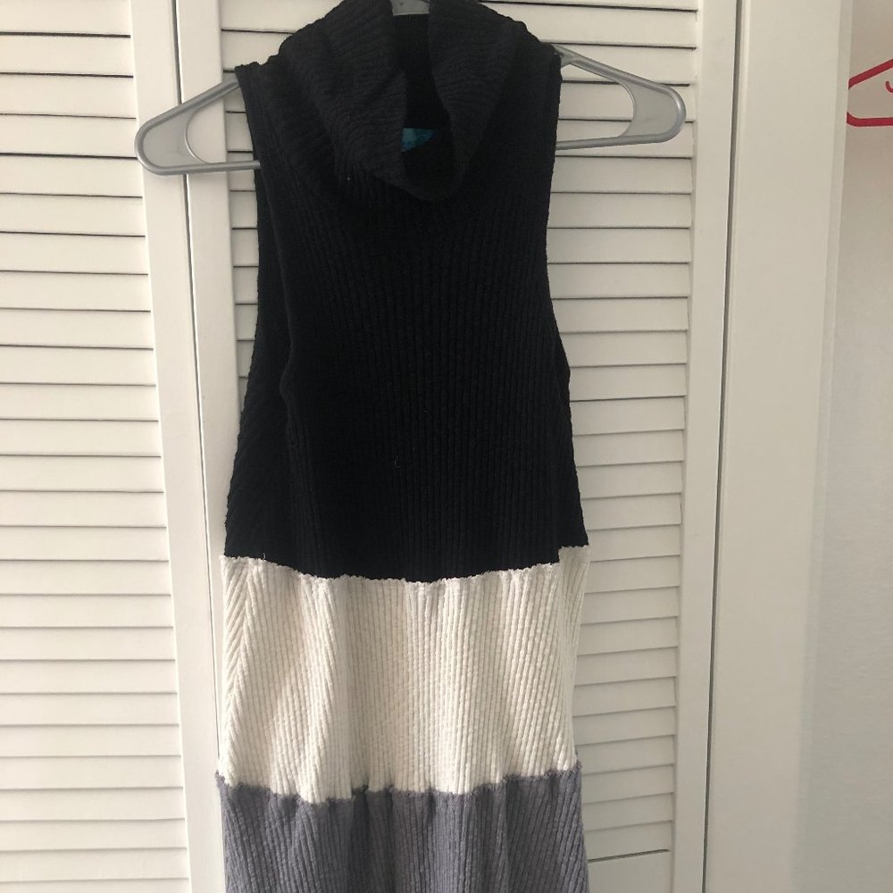 Short Striped Sleeveless Cowl Neck Knit Dress